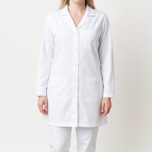 Jaleco ou avental feminino branco em Oxford